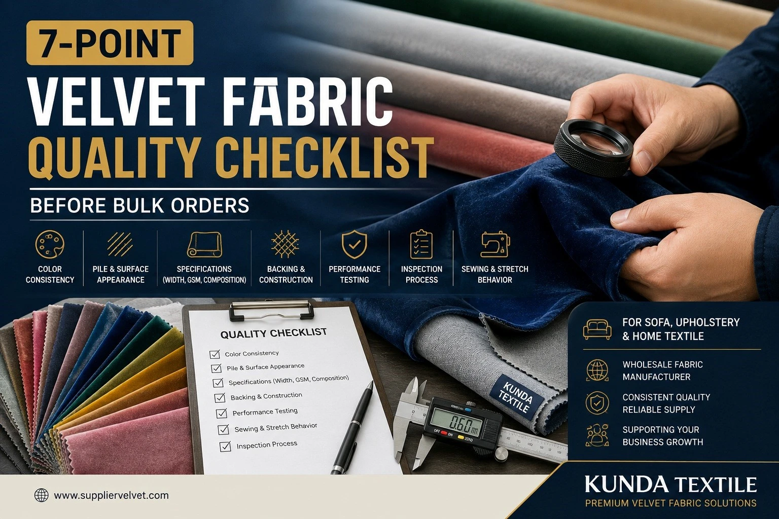 7-Point Velvet Fabric Quality Checklist Before Bulk Orders 7-Point Velvet Fabric Quality Checklist Before Bulk Orders